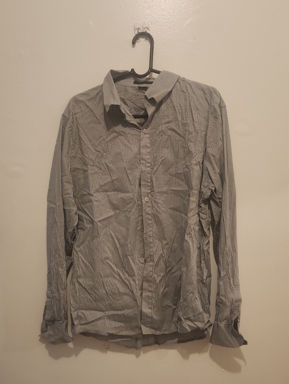 Theory Men's Gray Button-Down Shirt with Micro Dot Pattern